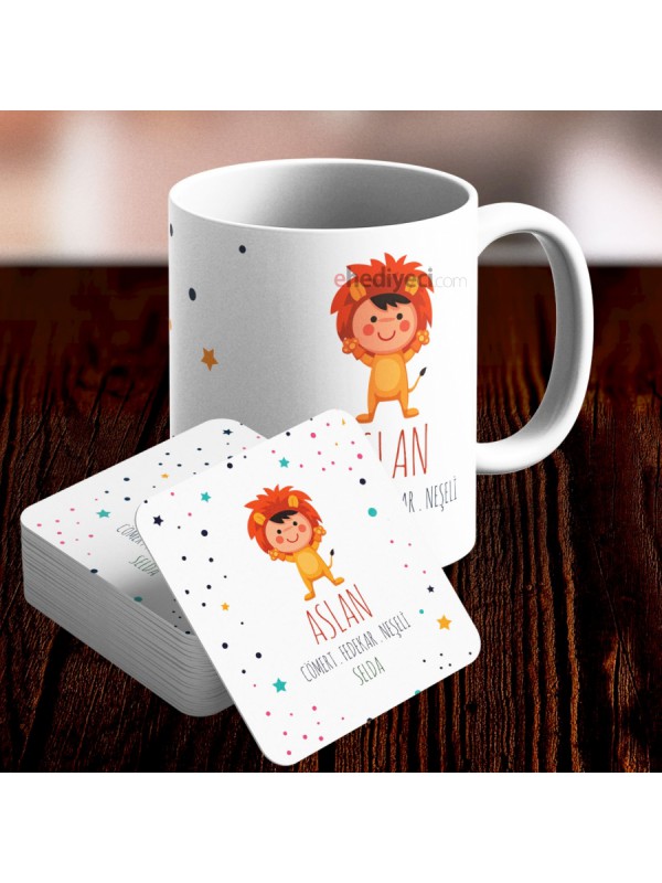 Kişiye Özel Kupa Seti Burç Temalı Ve Altlık - Aslan&hellip;