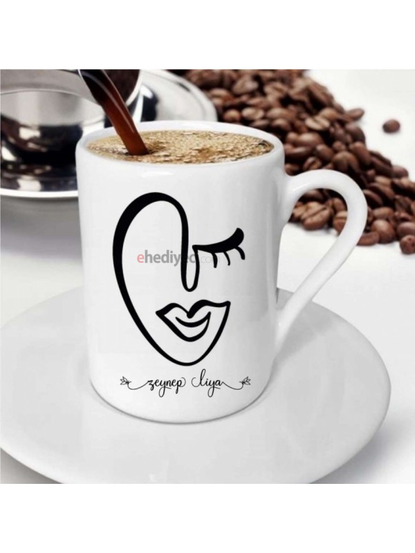 Kişiye Özel Karakalem Soyut Yüz Kahve Fincanı -10&hellip;
