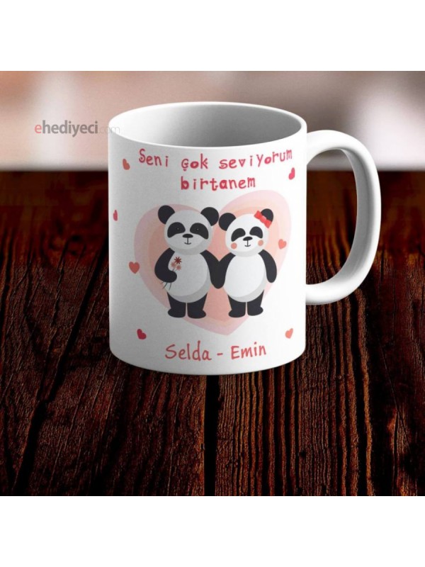 Kişiye Özel Kupa Romantik Panda Tasarımlı Bardak -2&hellip;