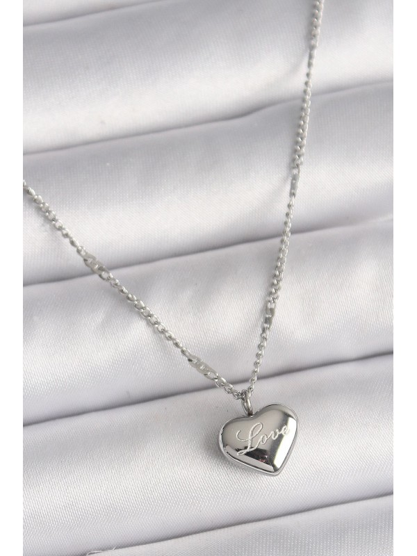 Çelik Gümüş Kadın Kolye Zincir Kalp 316L Renk Love&hellip;