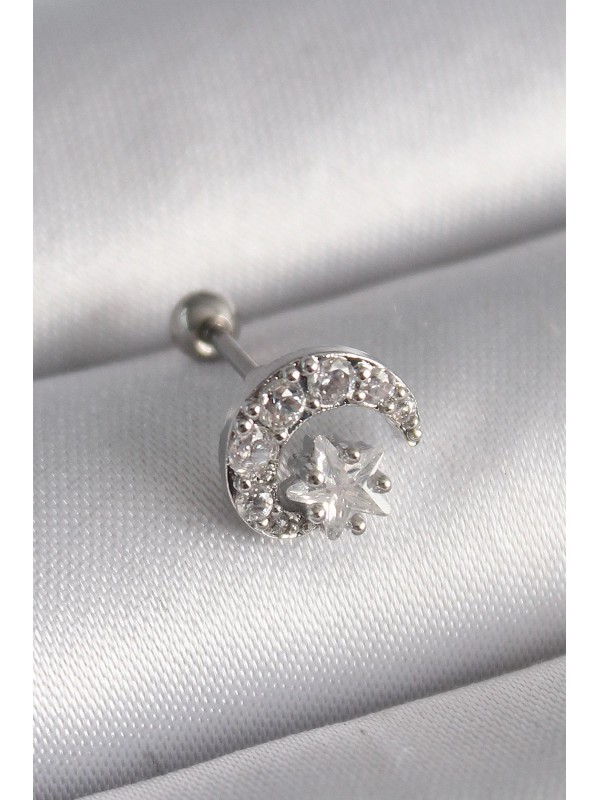 Çelik Gümüş Taşlı 316L Renk Zirkon Ay Yıldız Tragus&hellip;